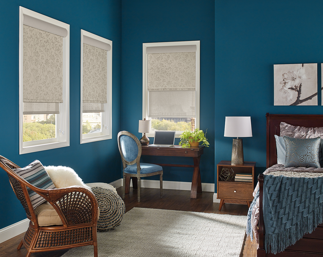 Woven wood shades adding natural warmth to a room
