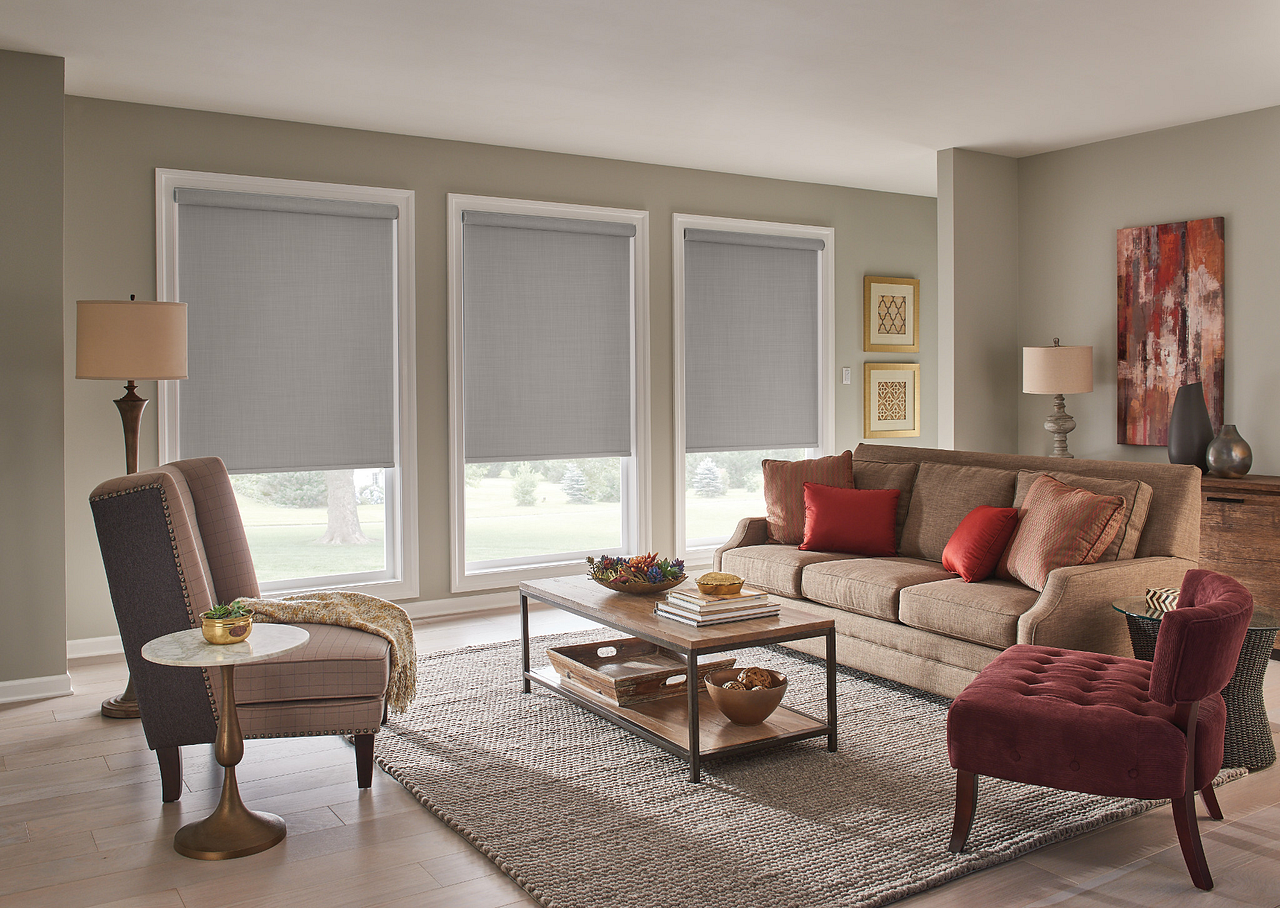 Graber automated roller shades with sleek modern hardware