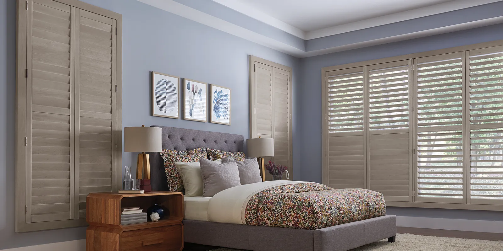 Graber wood shutters on a living room window